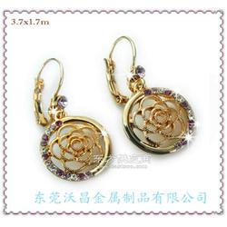鋅合金鑲奧地利水鉆玫瑰花耳飾鋅合金飾品加工廠批發