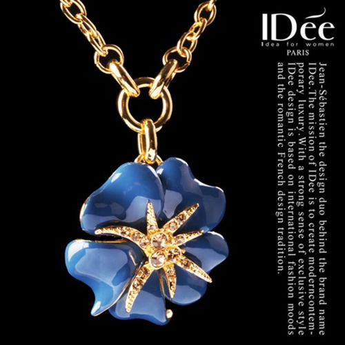法國idee首飾項鏈 光彩鑲鉆藍色花朵項鏈